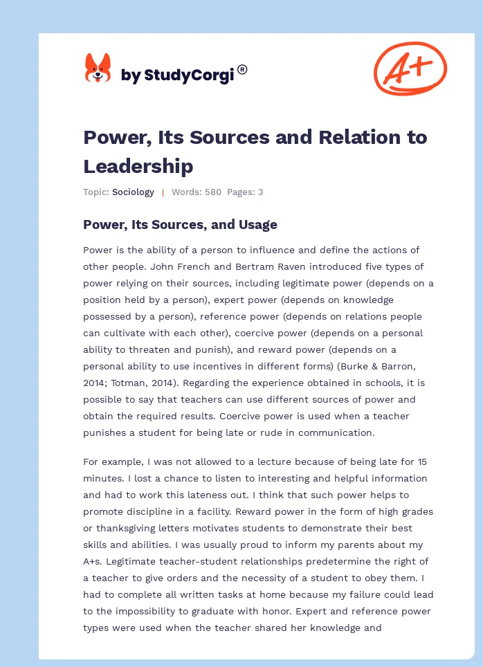 Power, Its Sources and Relation to Leadership. Page 1