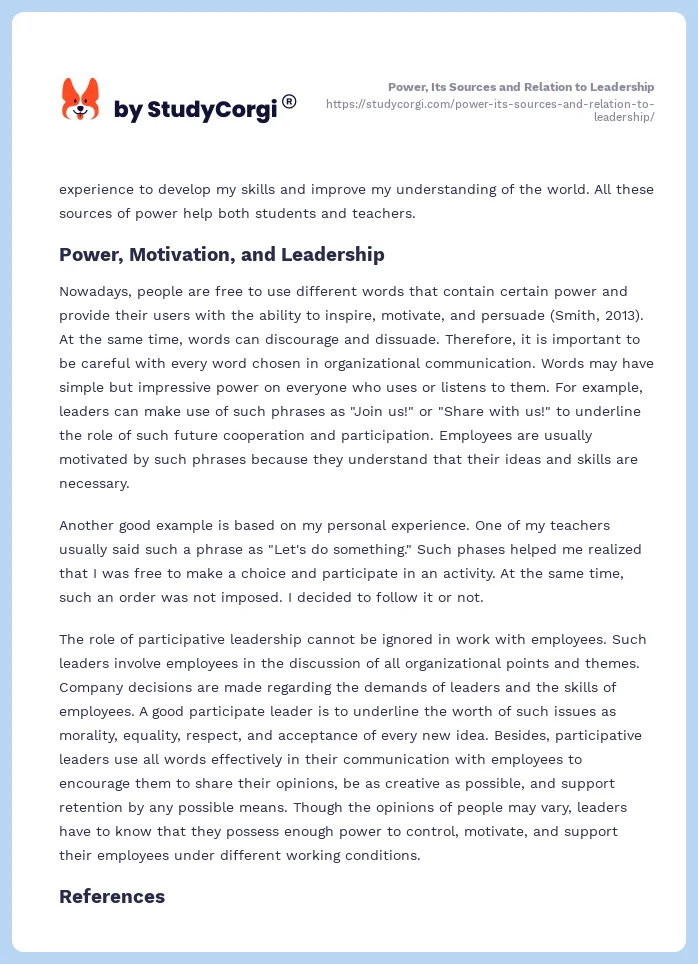 Power, Its Sources and Relation to Leadership. Page 2