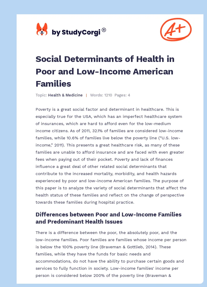 Social Determinants of Health in Poor and Low-Income American Families. Page 1