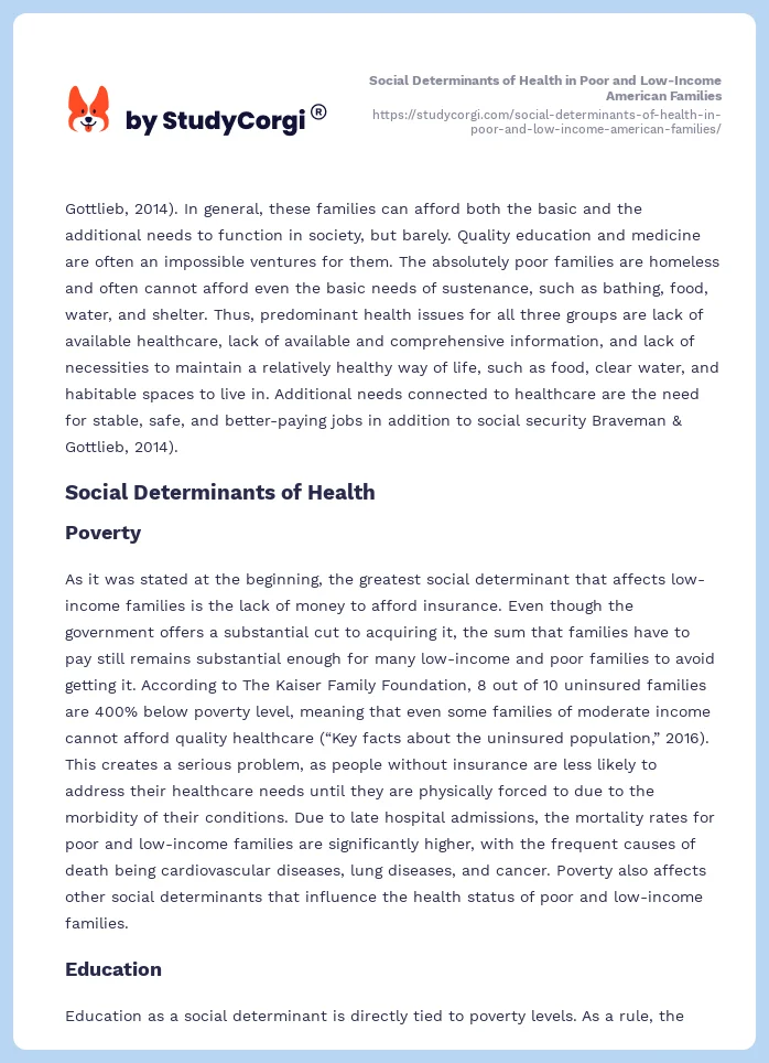 Social Determinants of Health in Poor and Low-Income American Families. Page 2