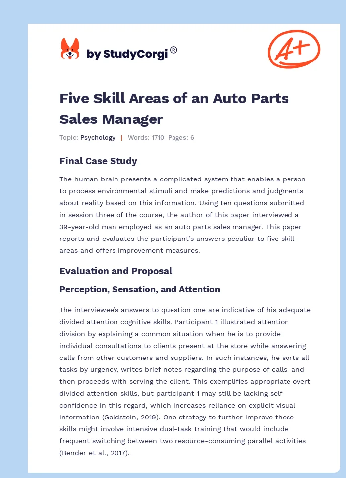Five Skill Areas of an Auto Parts Sales Manager. Page 1
