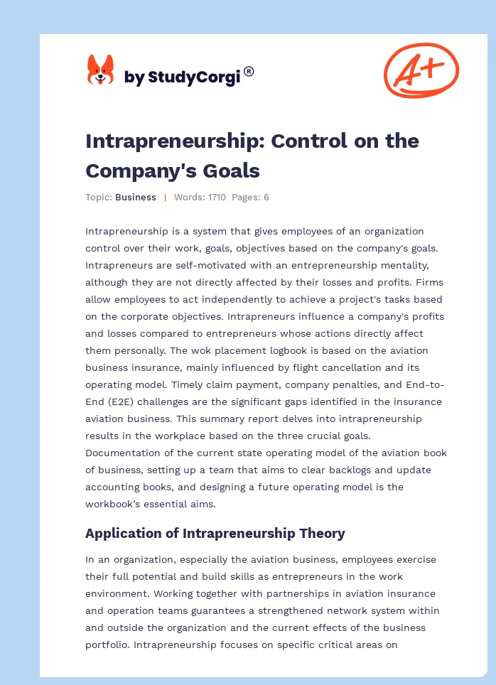 Intrapreneurship: Control on the Company's Goals. Page 1