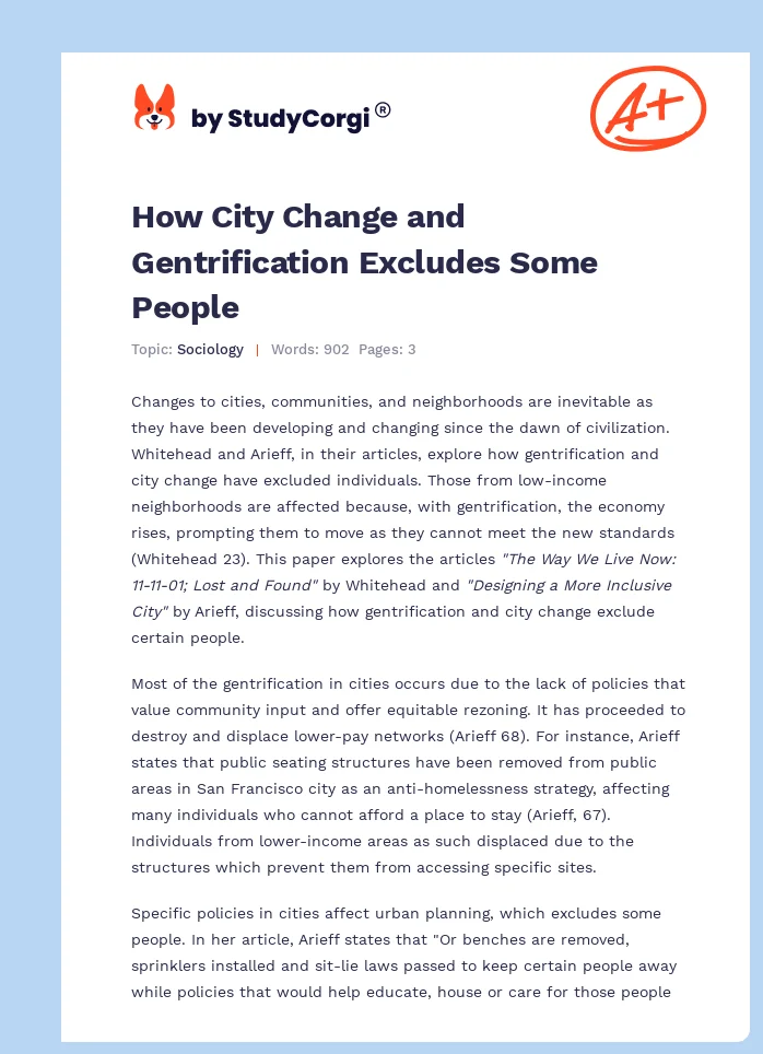 How City Change and Gentrification Excludes Some People. Page 1