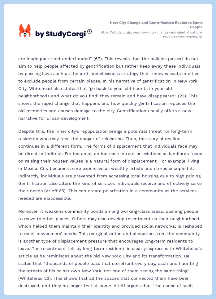 How City Change and Gentrification Excludes Some People. Page 2