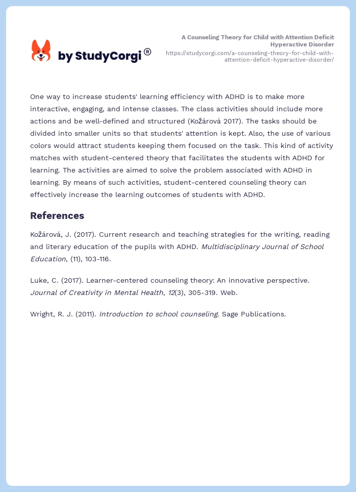 A Counseling Theory for Child with Attention Deficit Hyperactive Disorder. Page 2