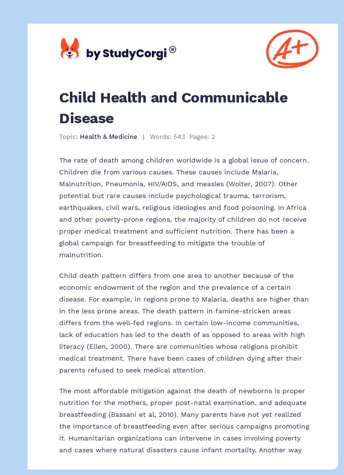 Child Health and Communicable Disease. Page 1