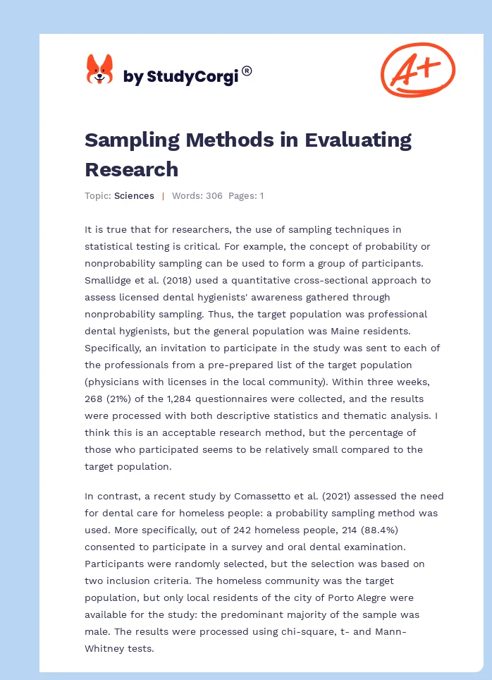 Sampling Methods in Evaluating Research. Page 1