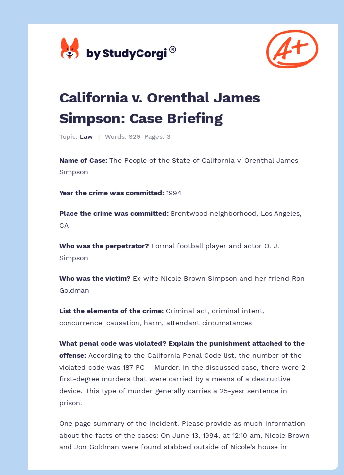 California v. Orenthal James Simpson: Case Briefing. Page 1