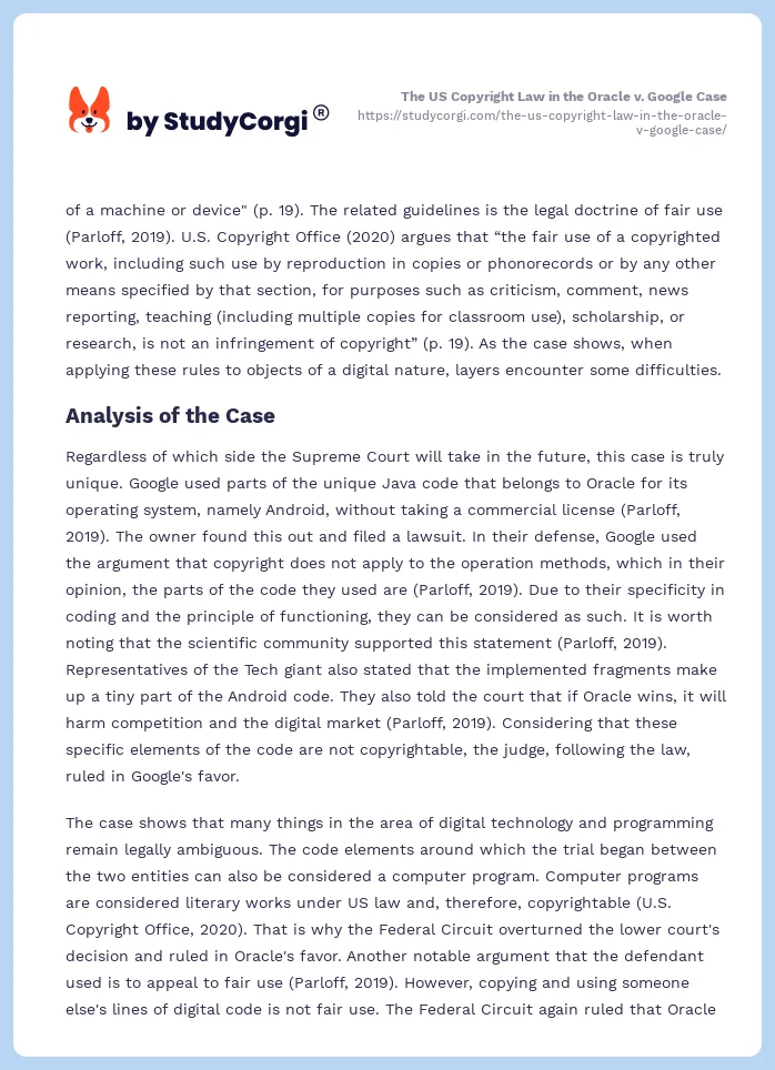 The US Copyright Law in the Oracle v. Google Case. Page 2
