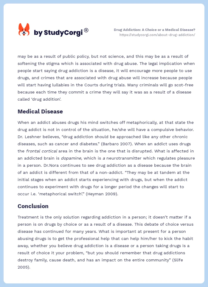 Drug Addiction: A Choice or a Medical Disease?. Page 2