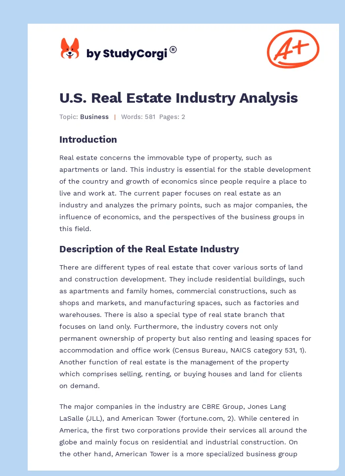 U.S. Real Estate Industry Analysis. Page 1