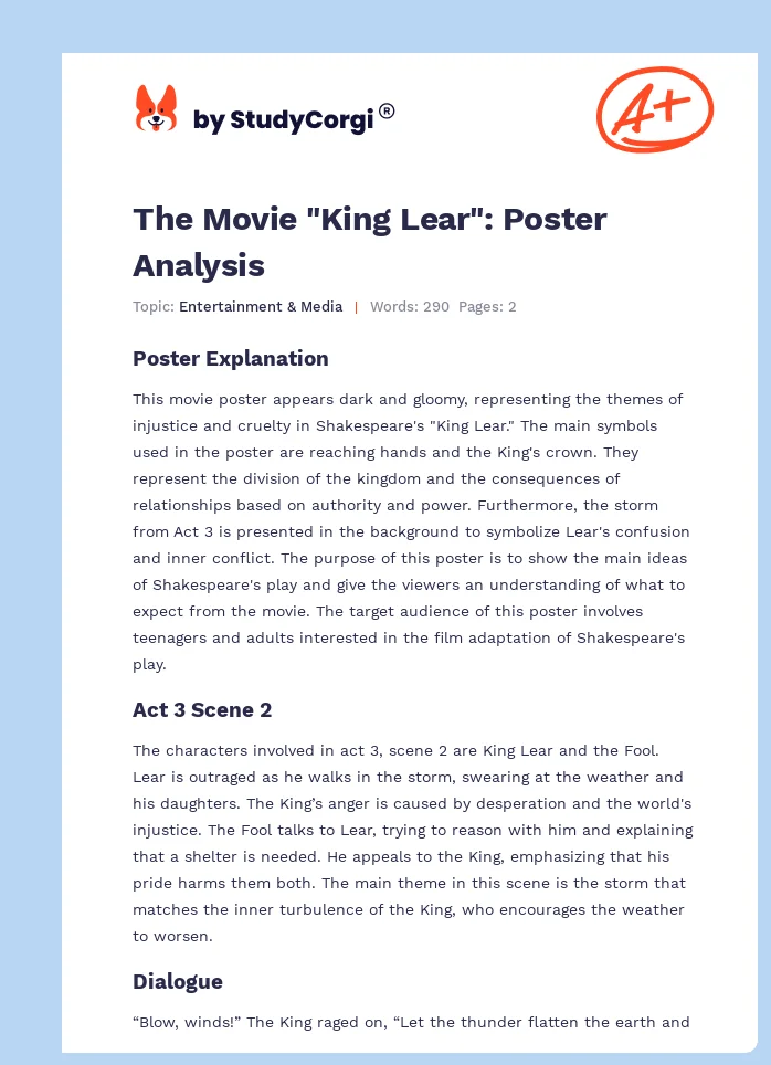 The Movie "King Lear": Poster Analysis. Page 1
