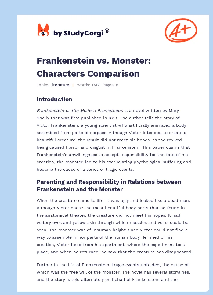 Frankenstein vs. Monster: Characters Comparison. Page 1