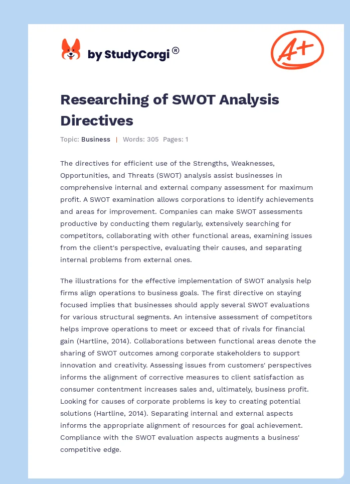 Researching of SWOT Analysis Directives. Page 1