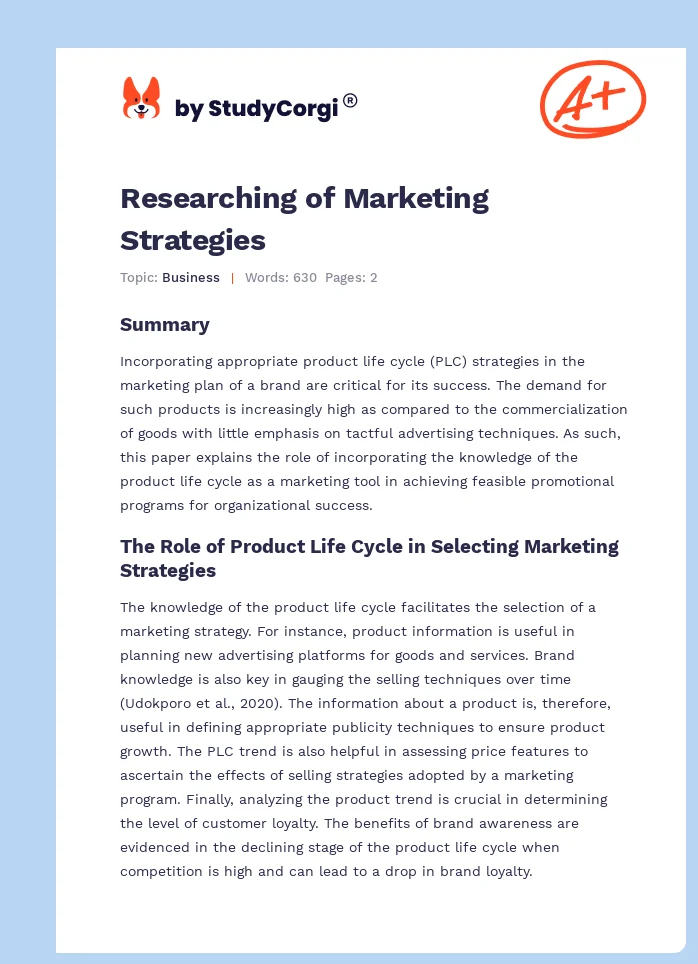 Researching of Marketing Strategies. Page 1