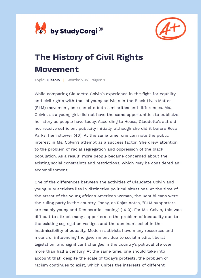 The History of Civil Rights Movement. Page 1