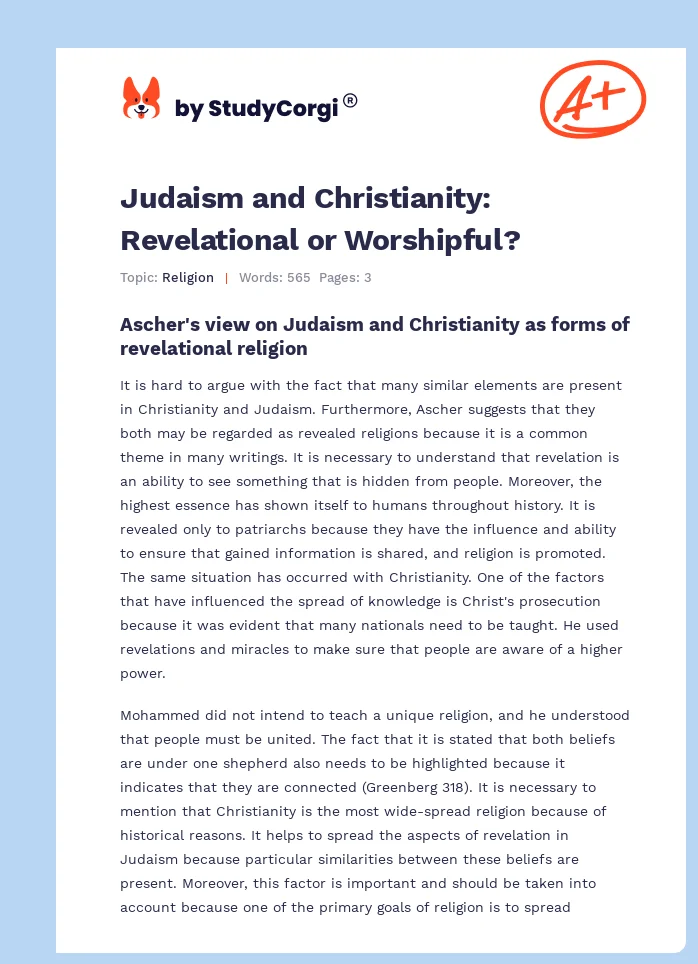 Judaism and Christianity: Revelational or Worshipful?. Page 1