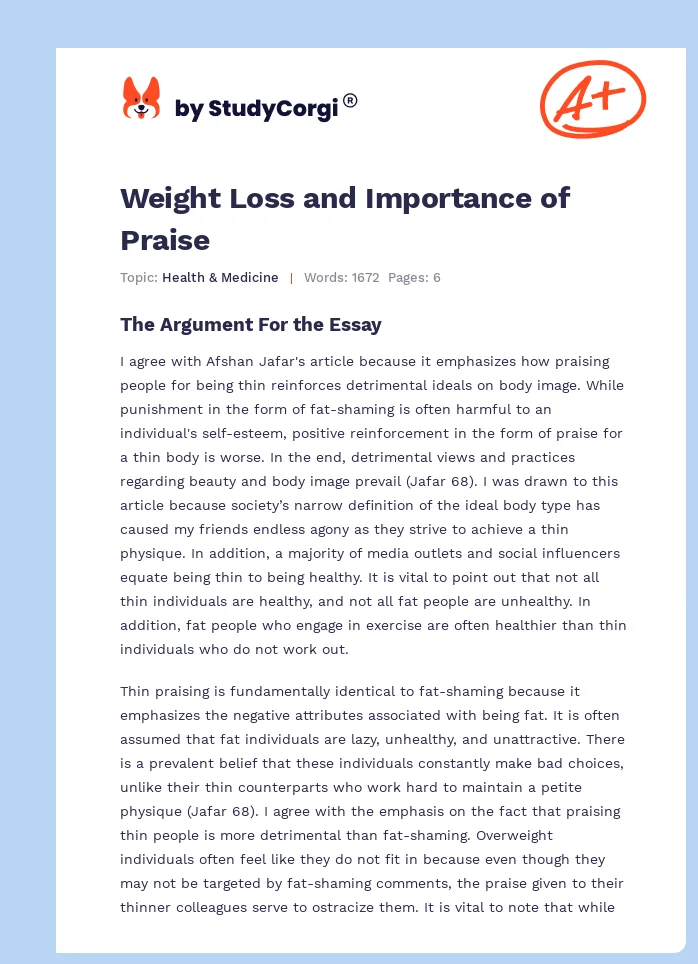 Weight Loss and Importance of Praise. Page 1