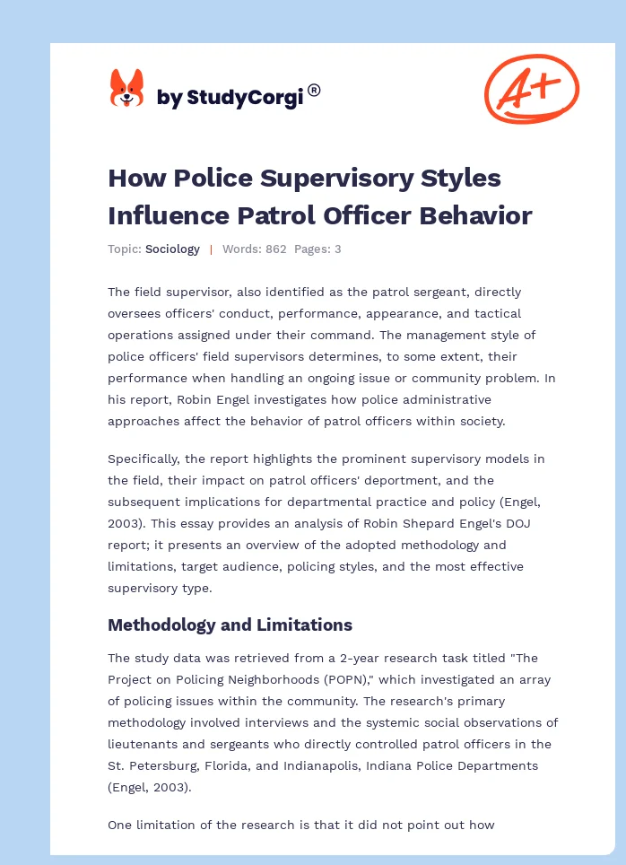 How Police Supervisory Styles Influence Patrol Officer Behavior. Page 1