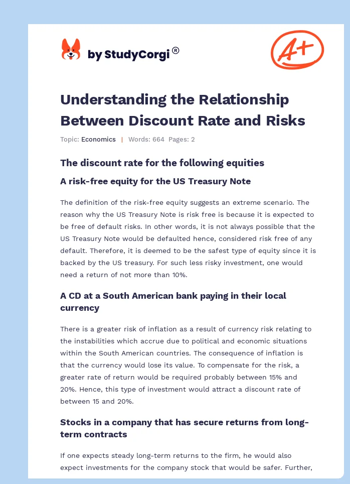Understanding the Relationship Between Discount Rate and Risks. Page 1