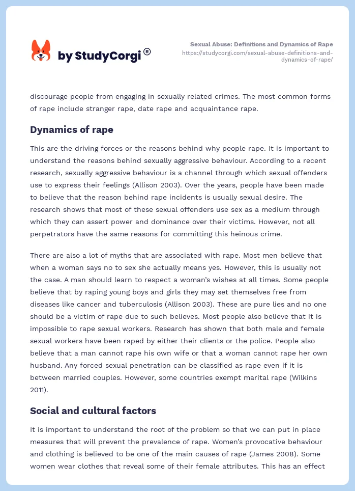 Sexual Abuse: Definitions and Dynamics of Rape. Page 2