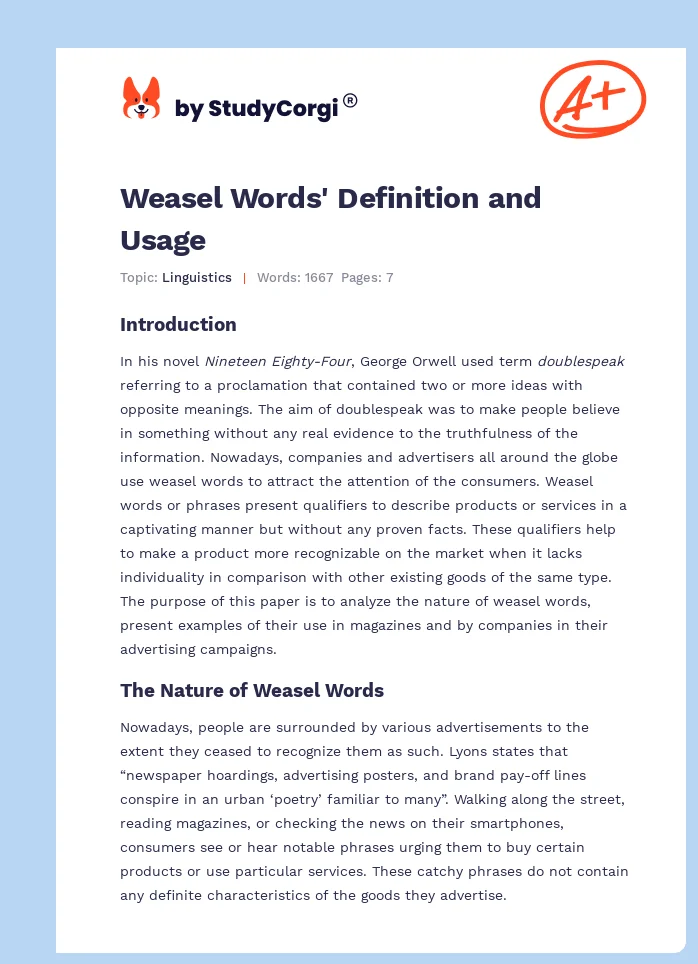 Weasel Words' Definition and Usage. Page 1
