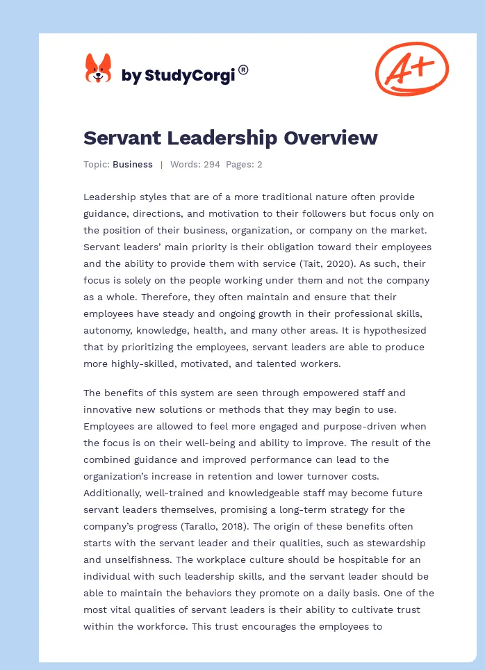Servant Leadership Overview. Page 1