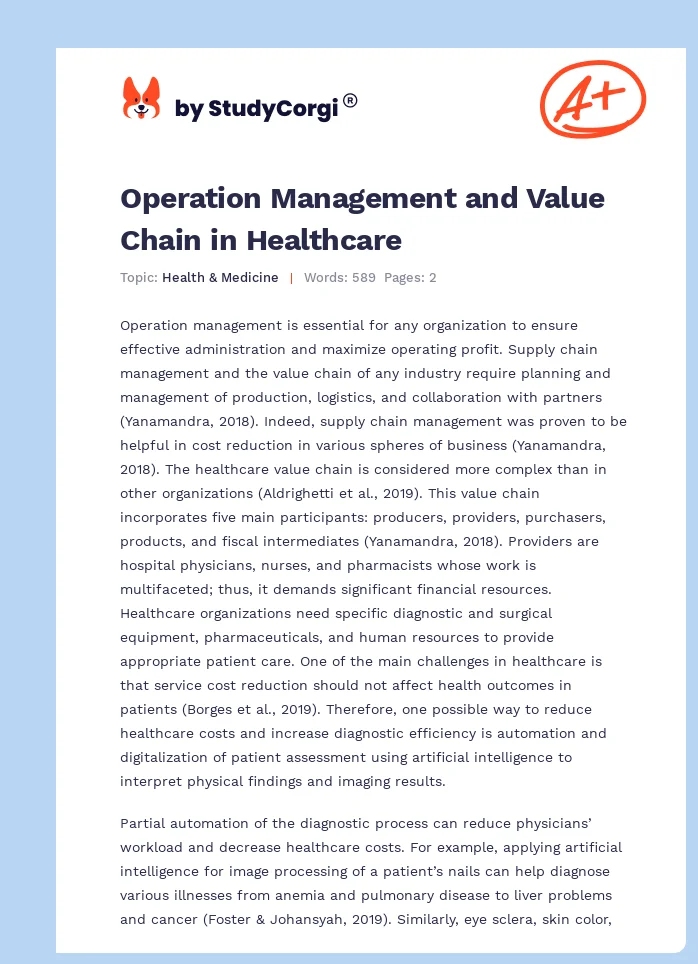 Operation Management and Value Chain in Healthcare. Page 1