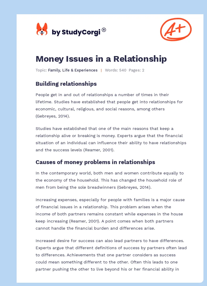 Money Issues in a Relationship. Page 1
