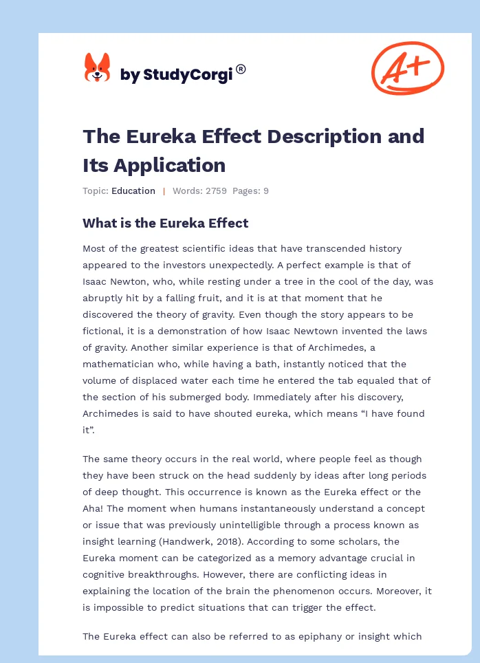 The Eureka Effect Description and Its Application. Page 1