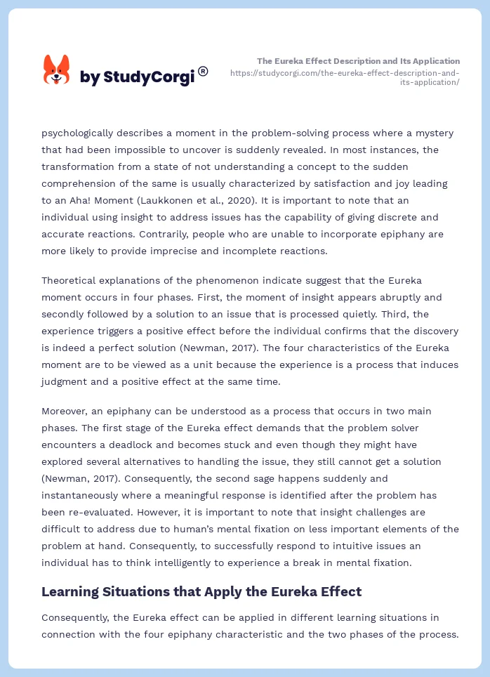 The Eureka Effect Description and Its Application. Page 2