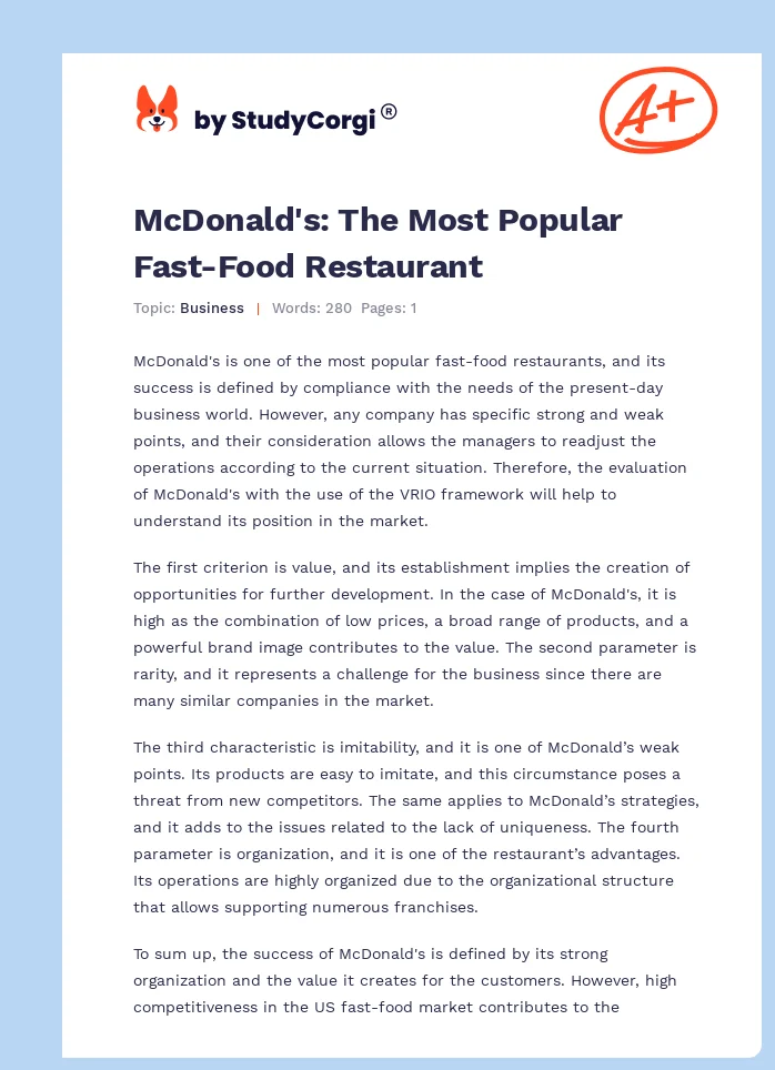 McDonald's: The Most Popular Fast-Food Restaurant. Page 1