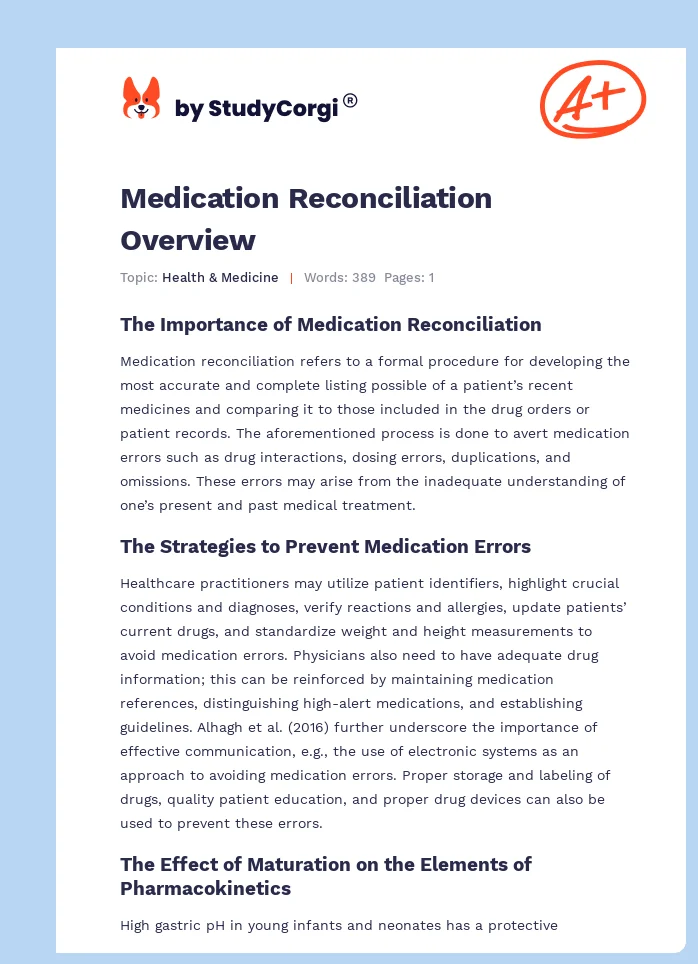 Medication Reconciliation Overview. Page 1