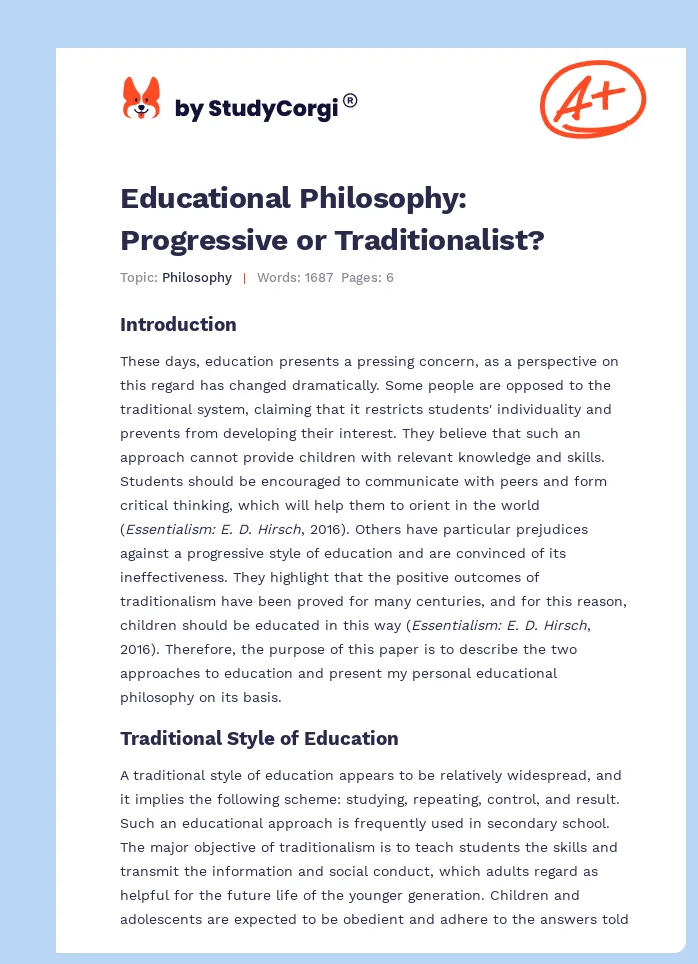 Educational Philosophy: Progressive or Traditionalist?. Page 1