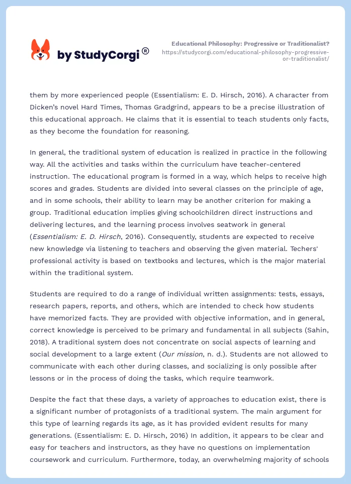 Educational Philosophy: Progressive or Traditionalist?. Page 2