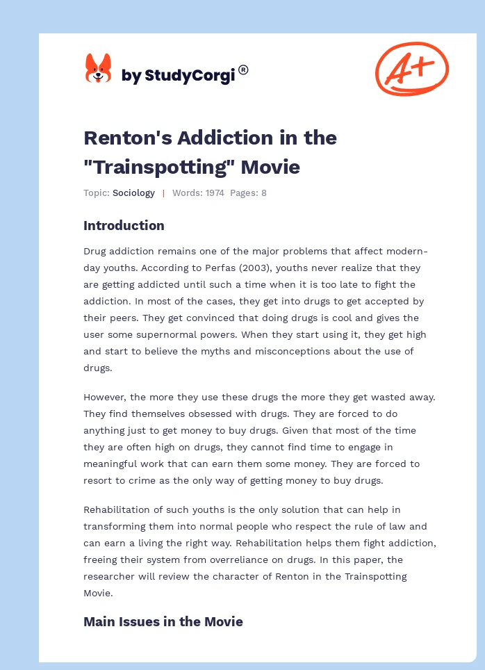 Renton's Addiction in the "Trainspotting" Movie. Page 1