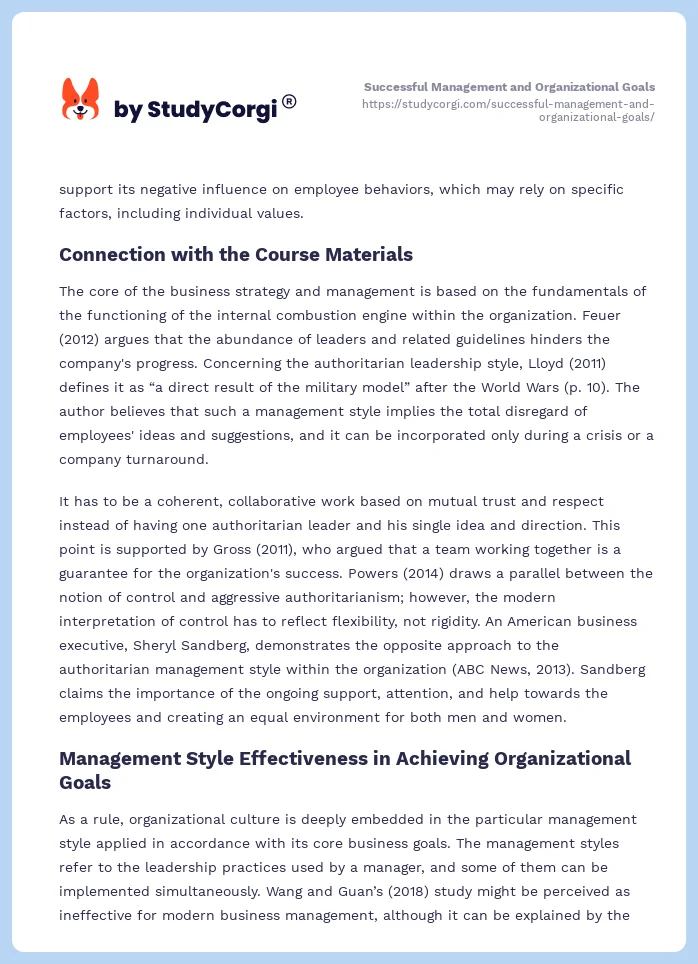 Successful Management and Organizational Goals. Page 2
