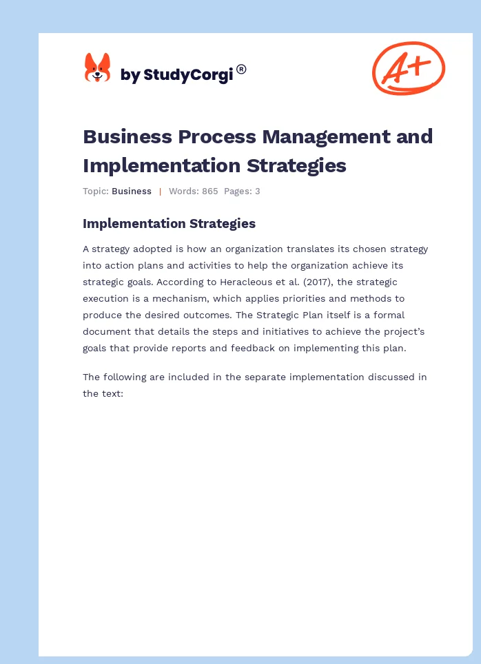 Business Process Management and Implementation Strategies. Page 1