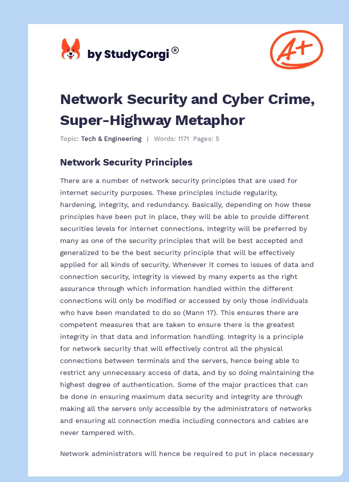 Network Security and Cyber Crime, Super-Highway Metaphor. Page 1