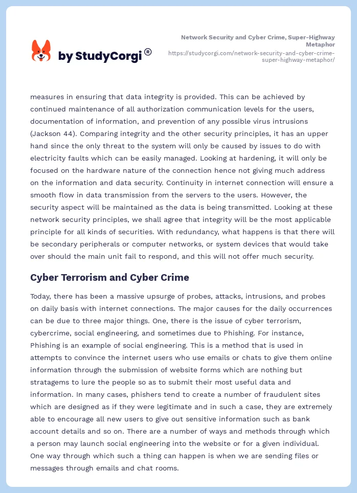 Network Security and Cyber Crime, Super-Highway Metaphor. Page 2