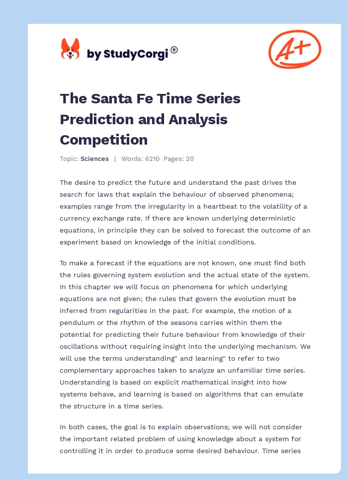 The Santa Fe Time Series Prediction and Analysis Competition. Page 1