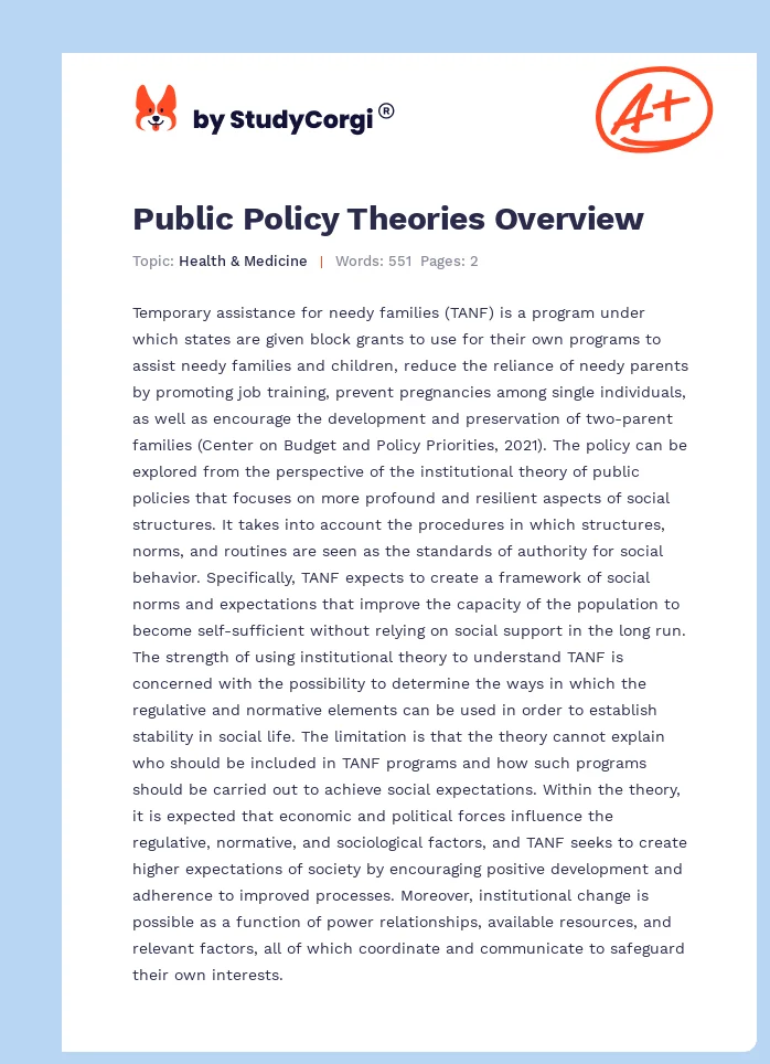 Public Policy Theories Overview. Page 1