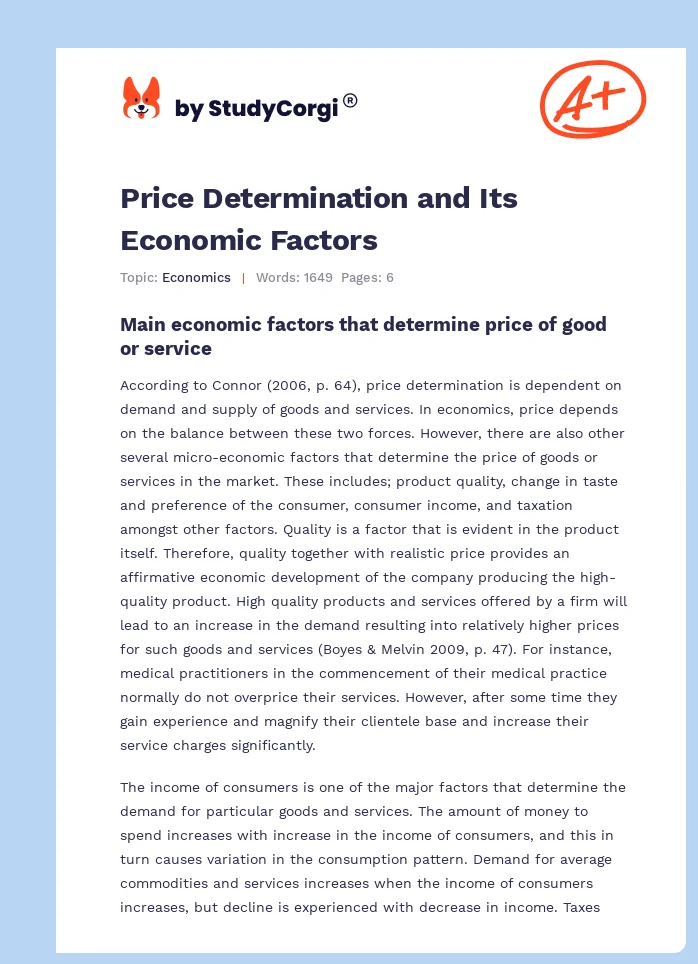 Price Determination and Its Economic Factors. Page 1