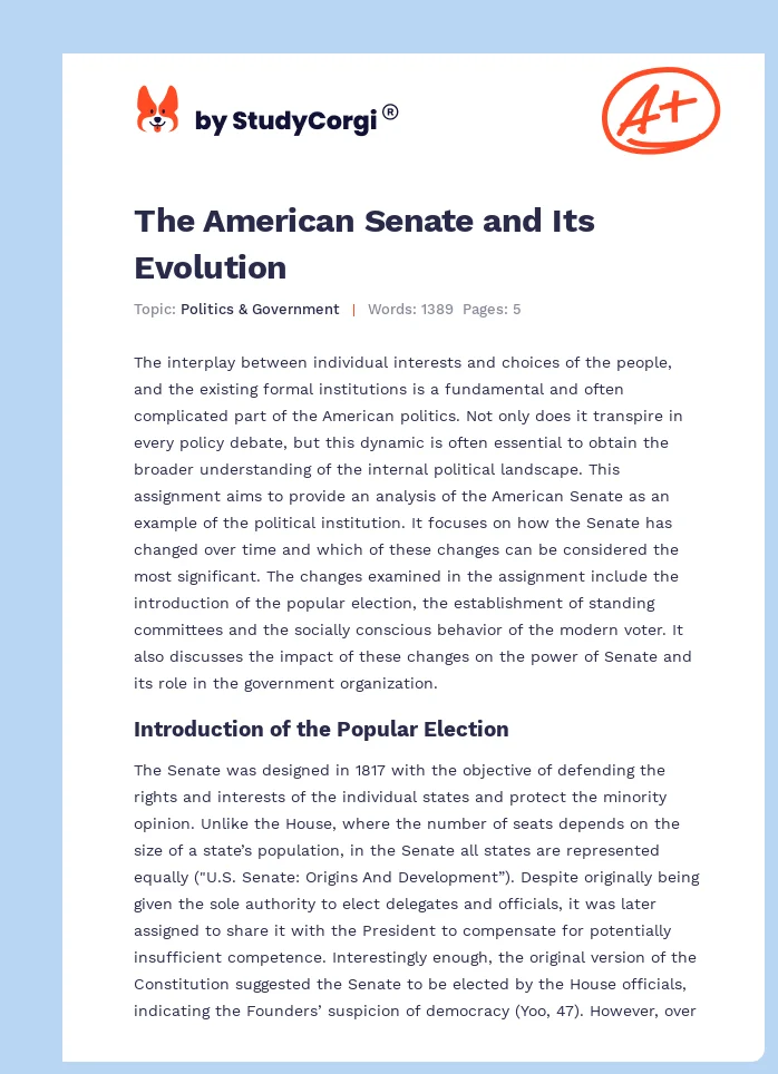 The American Senate and Its Evolution. Page 1