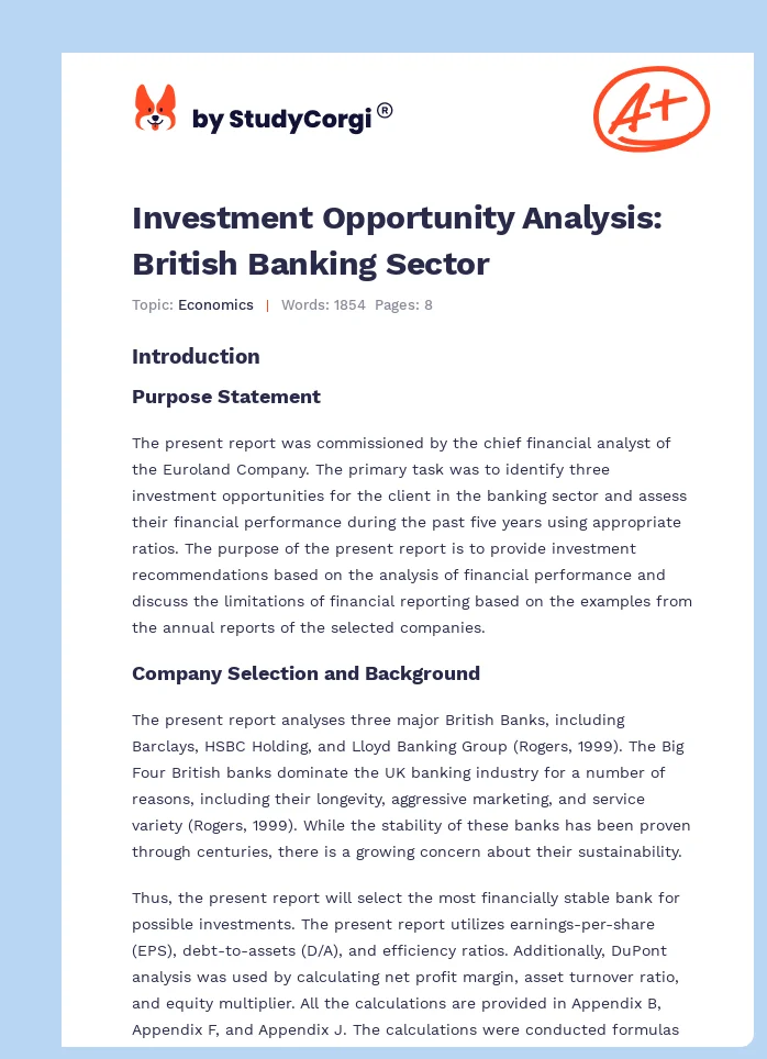 Investment Opportunity Analysis: British Banking Sector. Page 1