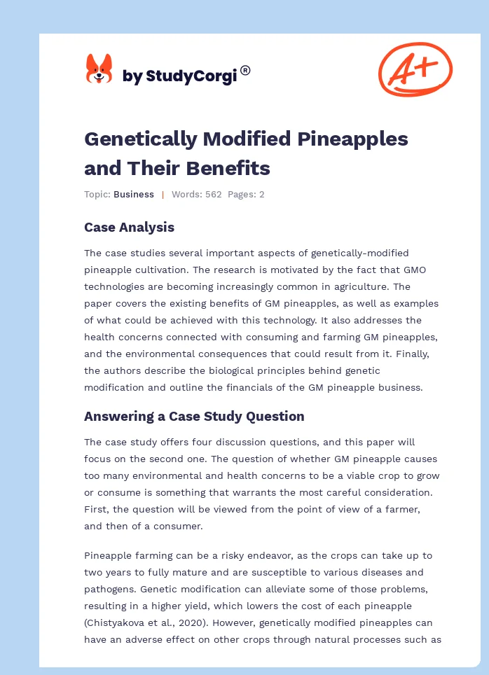Genetically Modified Pineapples and Their Benefits. Page 1