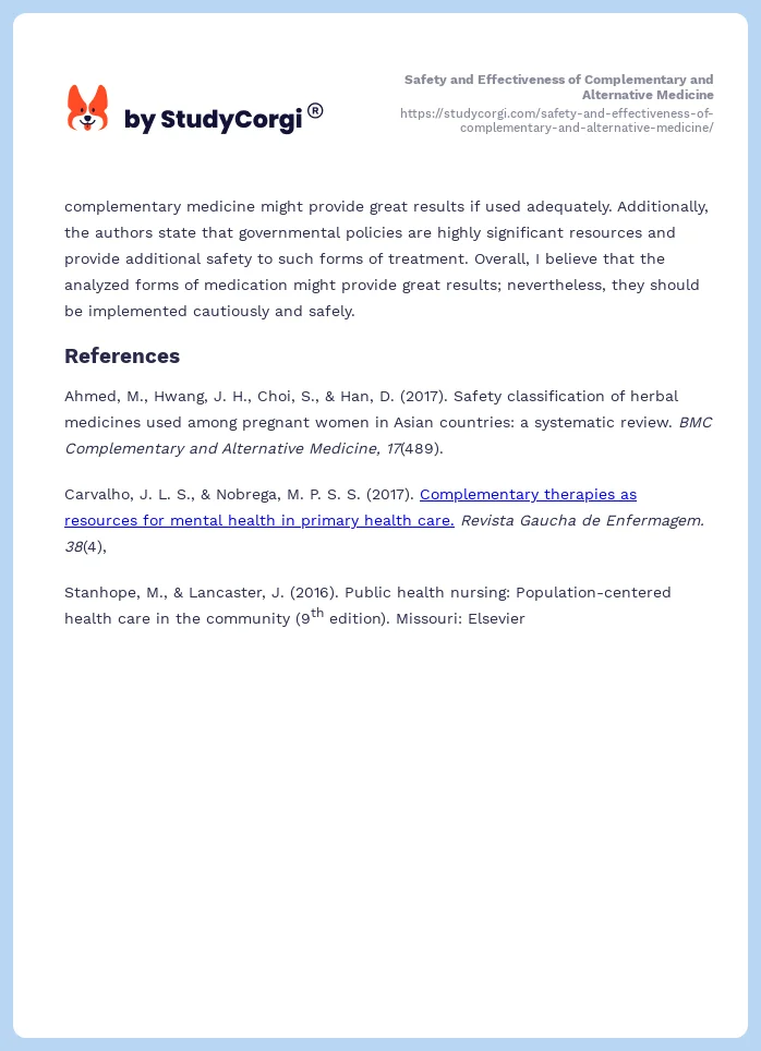 Safety and Effectiveness of Complementary and Alternative Medicine. Page 2