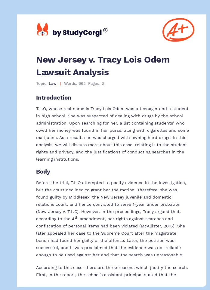 New Jersey v. Tracy Lois Odem Lawsuit Analysis. Page 1
