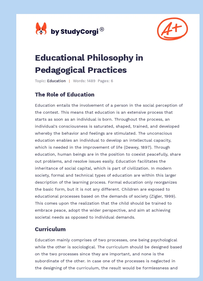 Educational Philosophy in Pedagogical Practices. Page 1