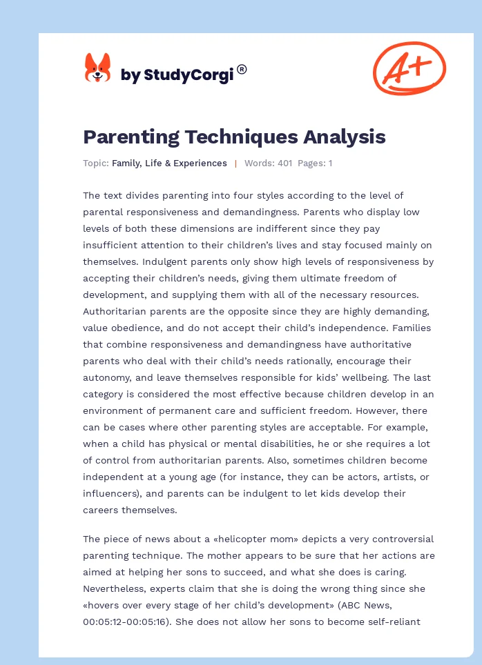 Parenting Techniques Analysis. Page 1